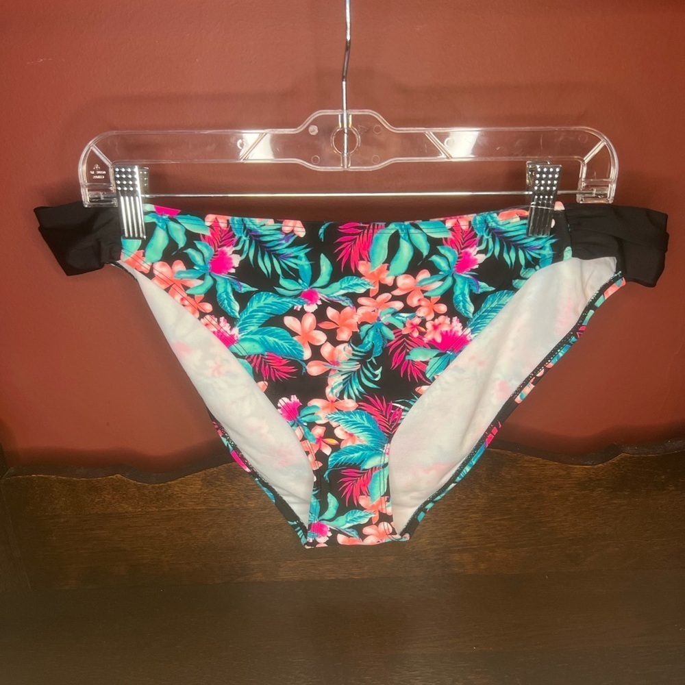 BONGO Tropical Floral Bikini Bottom - Black and Pink